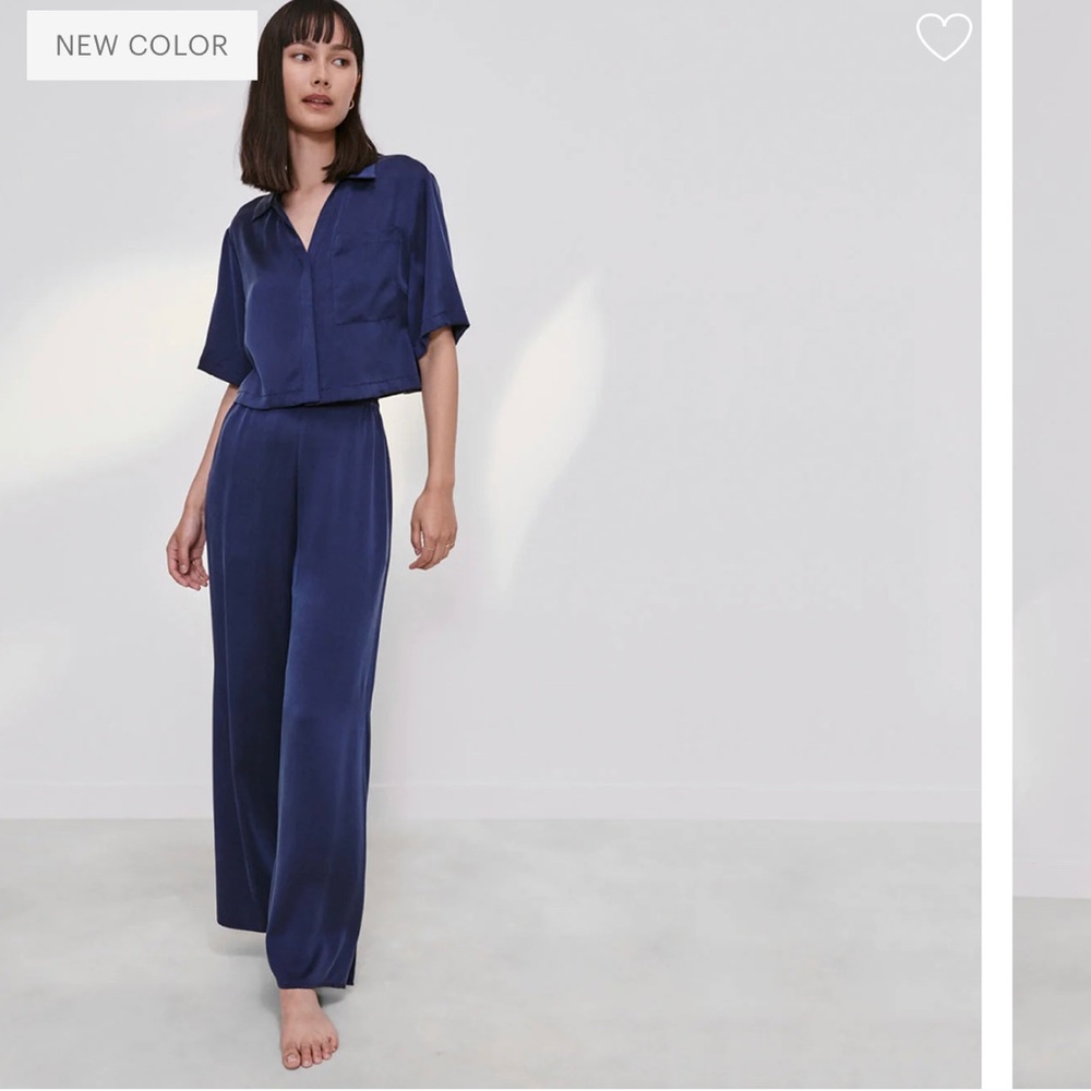 NWOT Lunya Washable Silk High Rise Pant (pants only), Deep Blue, Size M